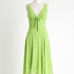 Y2K Jonathan Martin Studio Green Silk Ruched Fit & Flare Sleeveless Midi Dress 8
